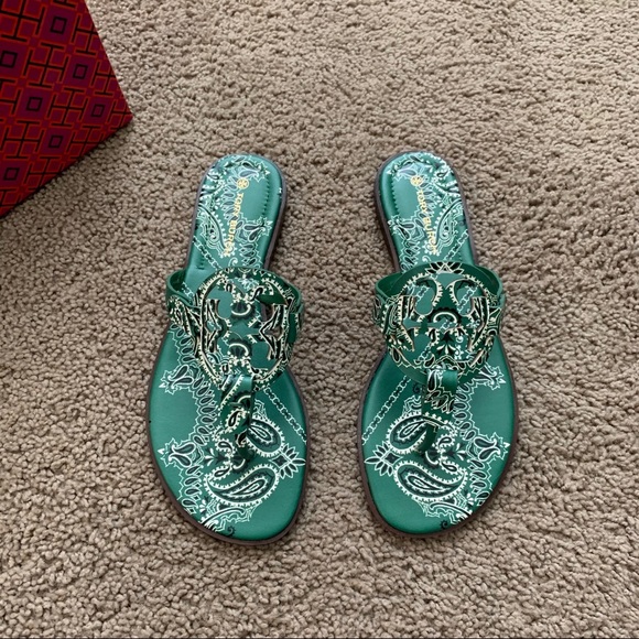 NEW 6.5 Tory Burch Miller Bandana Sandals Green - Picture 11 of 13